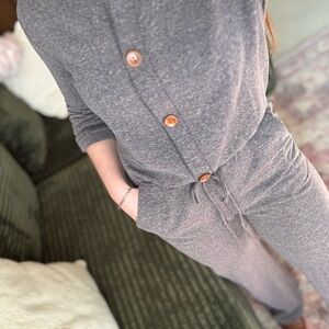 Gray Button-Up Flare pant Jumpsuit